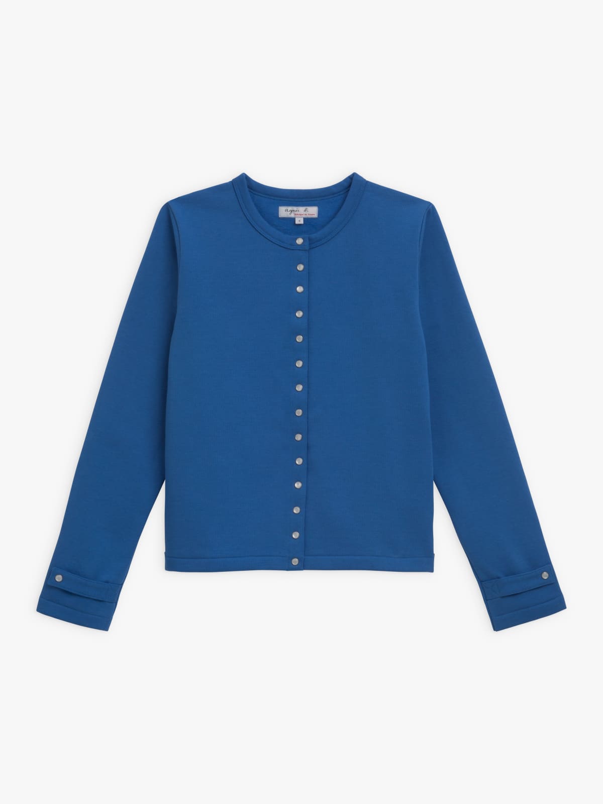 blue cotton fleece Rosana snap cardigan