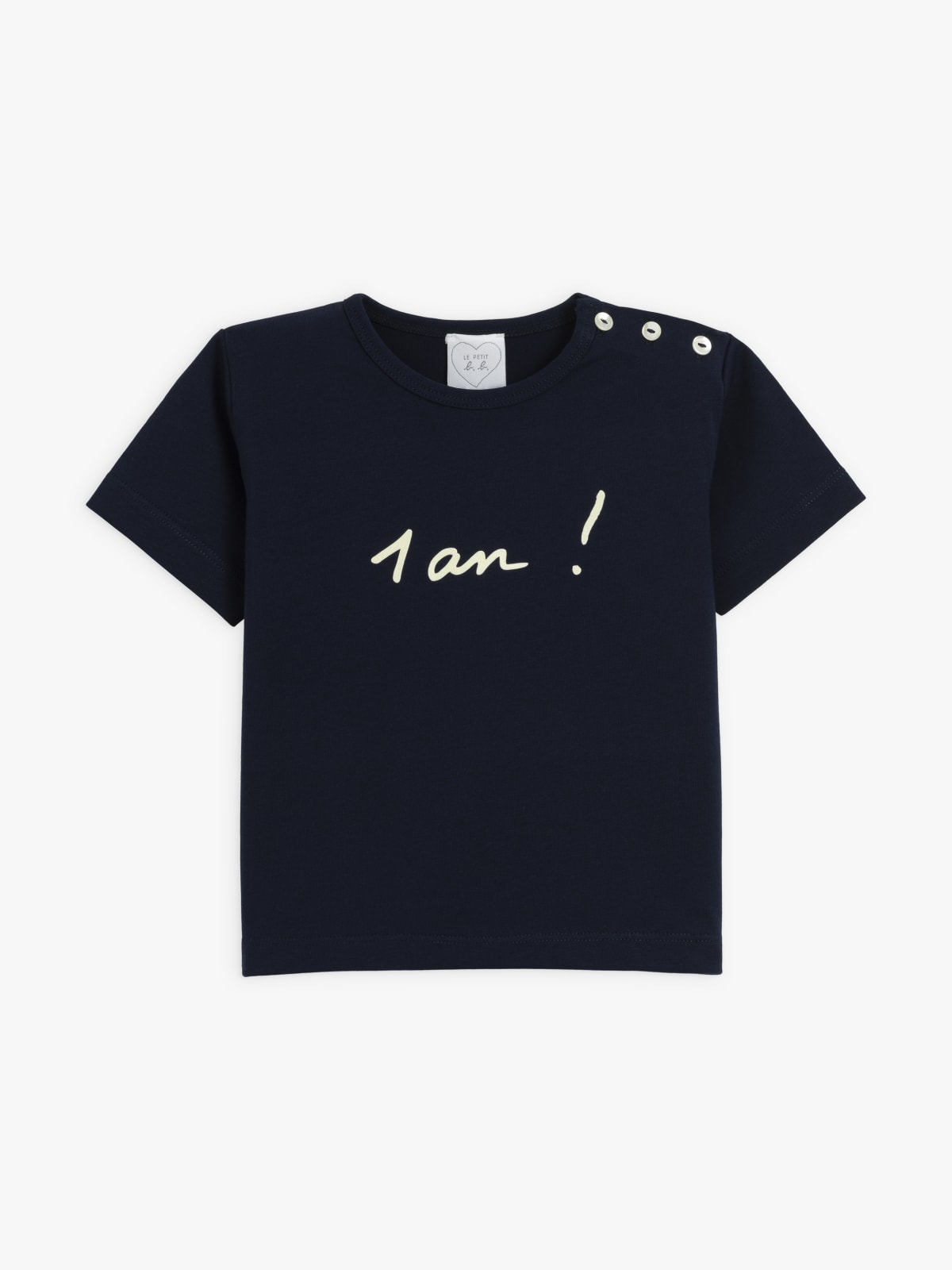 navy blue Anniversaire (Birthday) cotton jersey baby top with short sleeves