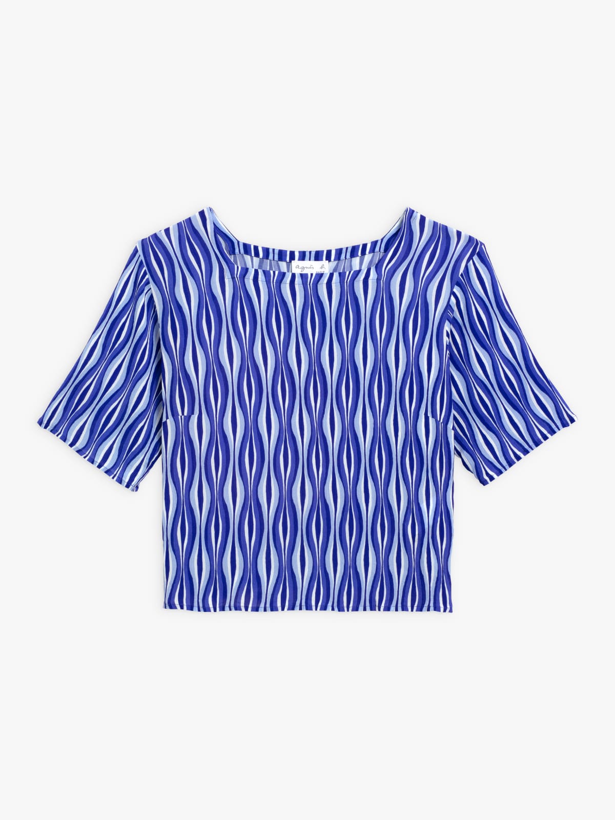 blue wave print top