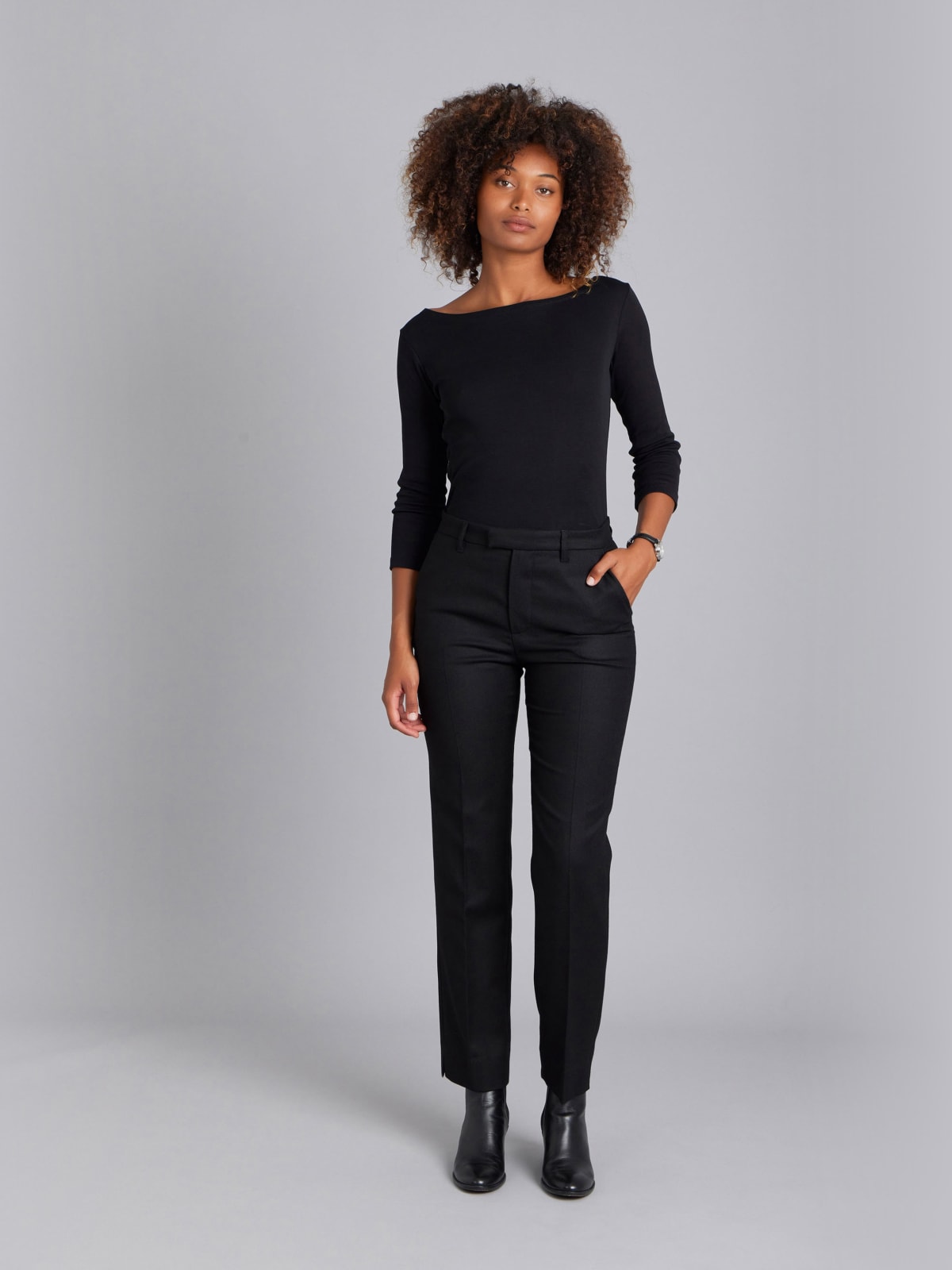 black wool Fergie trousers