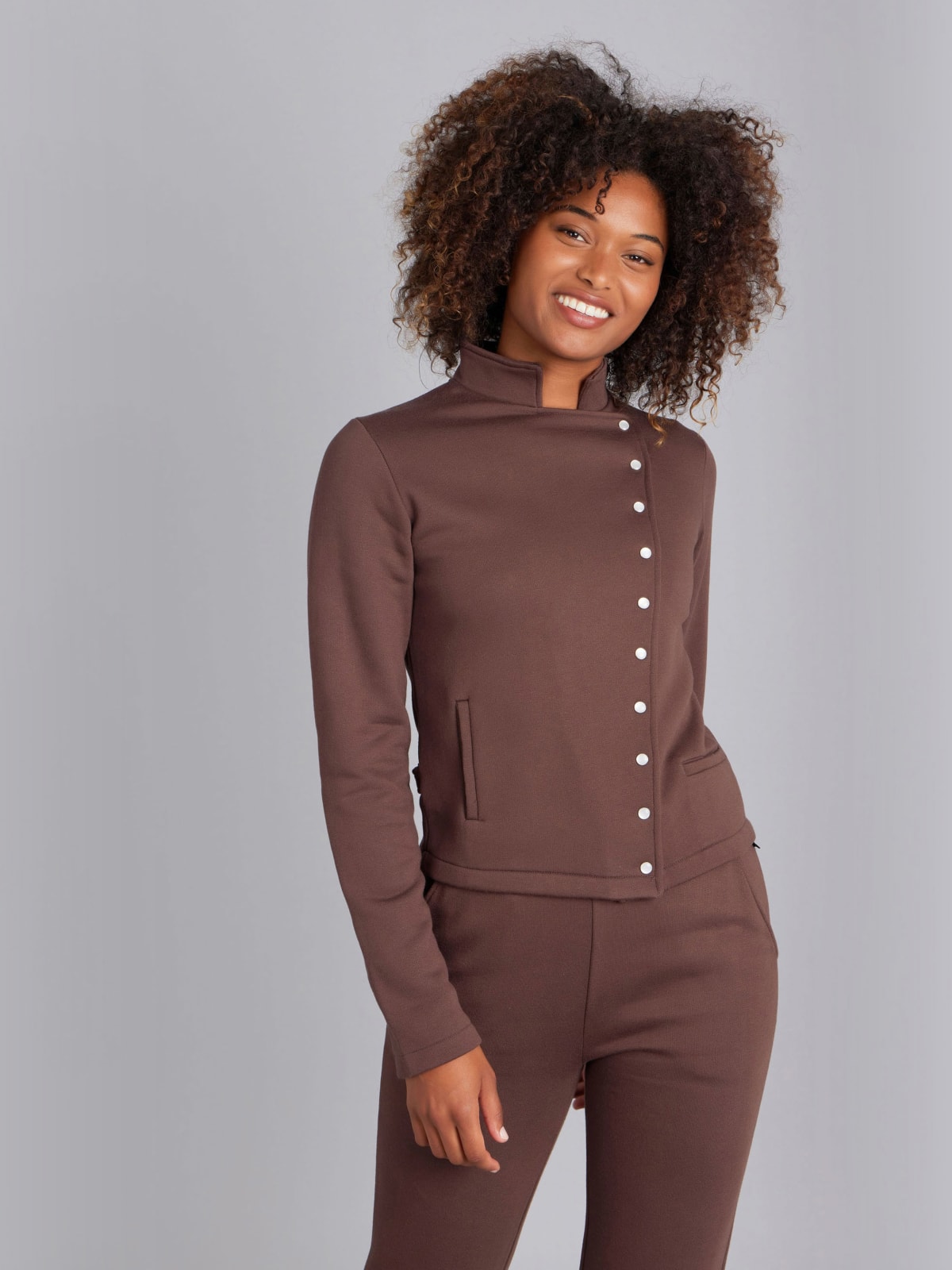 dark brown fleece Fifre snap jacket