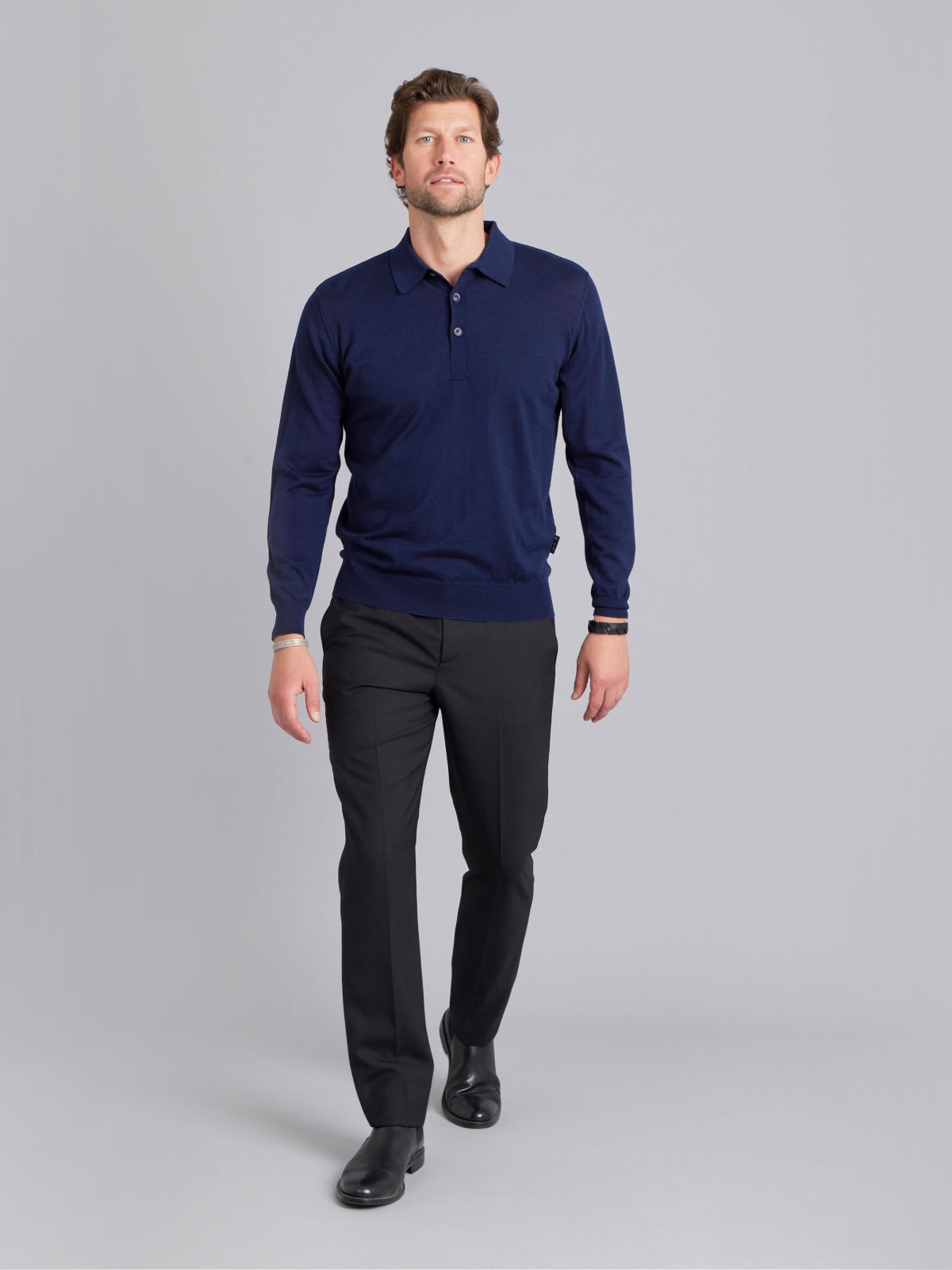 midnight blue merino wool Léo polo