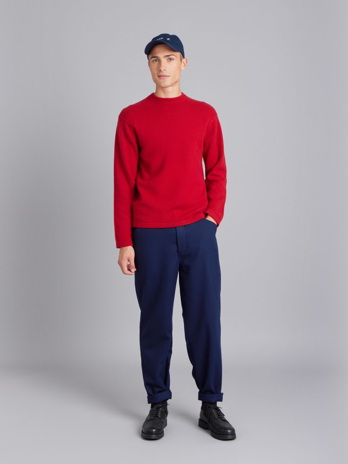 red cashmere crew-neck jumper