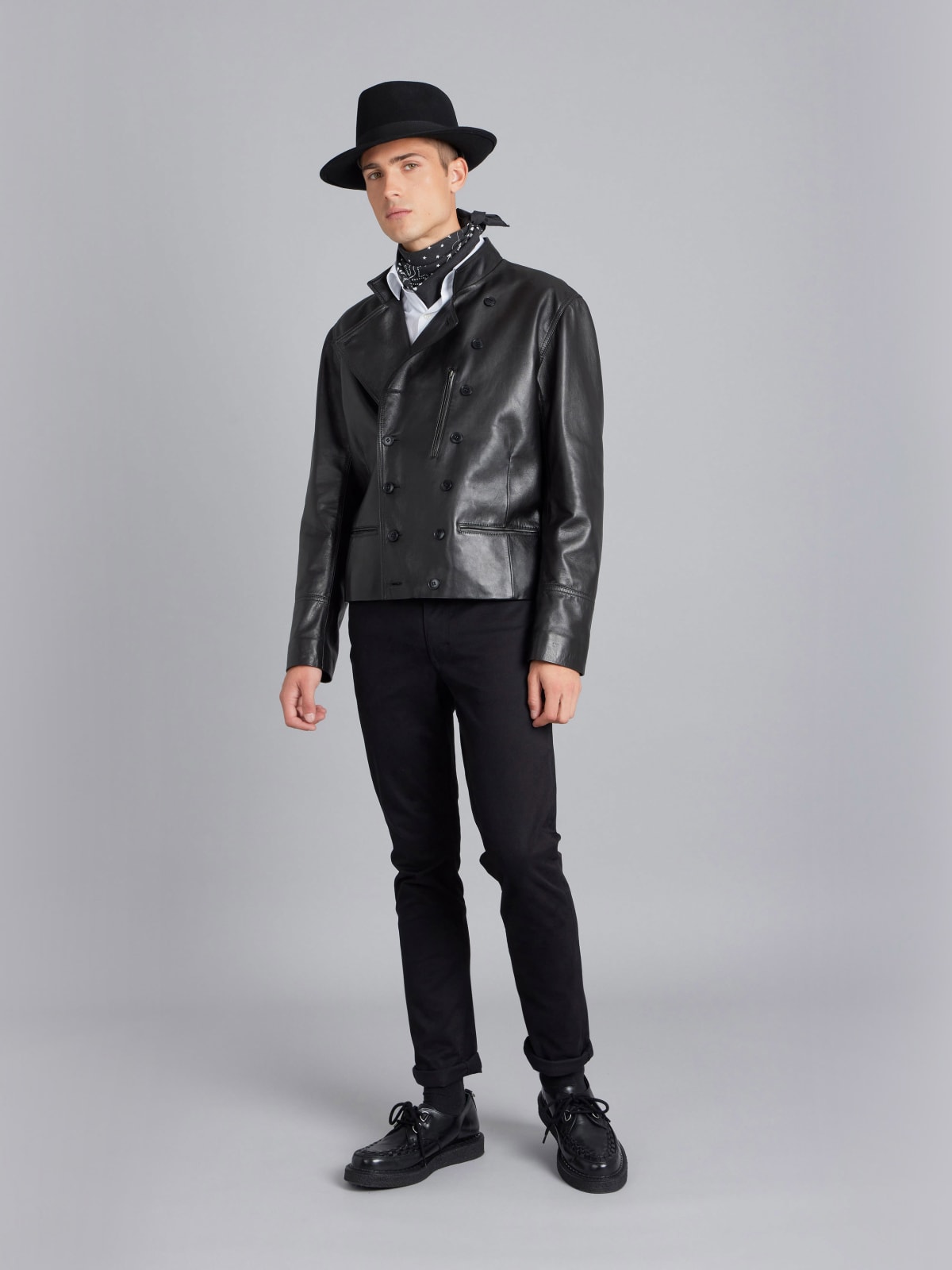 blouson Fifre en cuir d'agneau noir