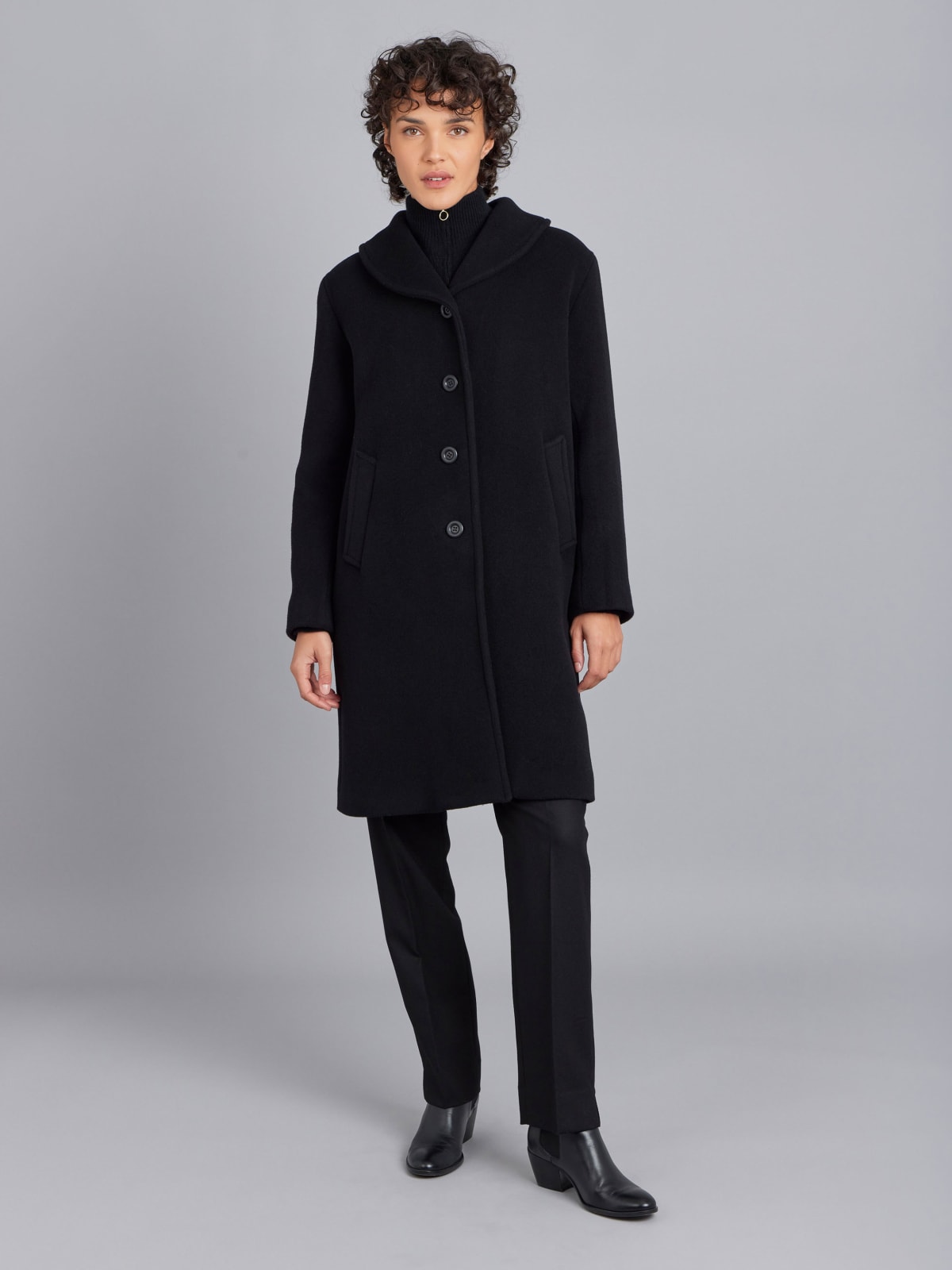 black wool coat with photo lining