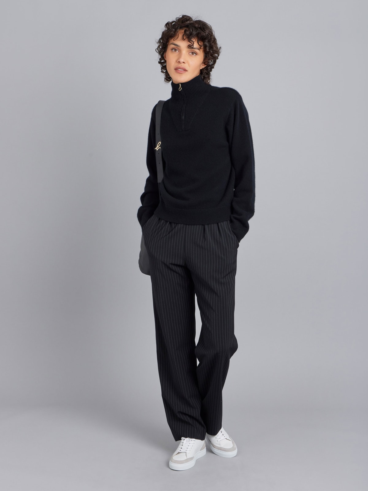 black cashmere trucker jumper