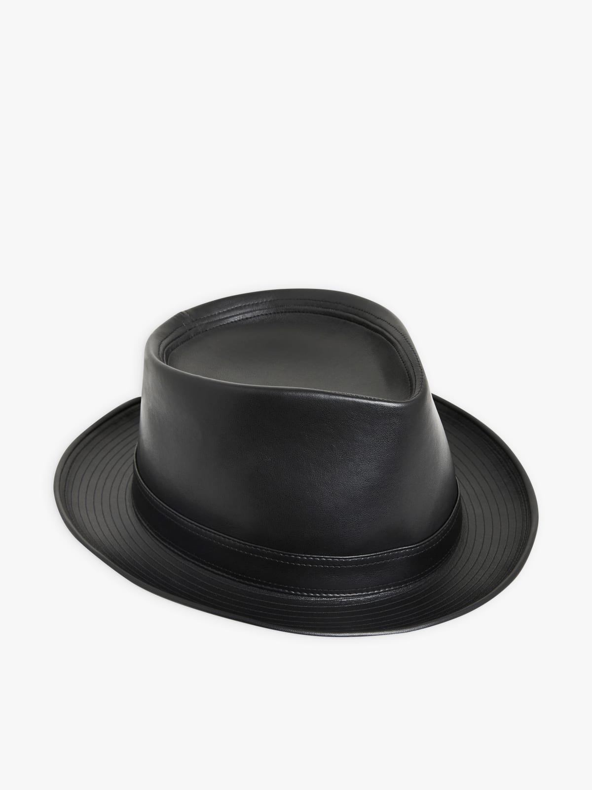 black faux leather biblos hat