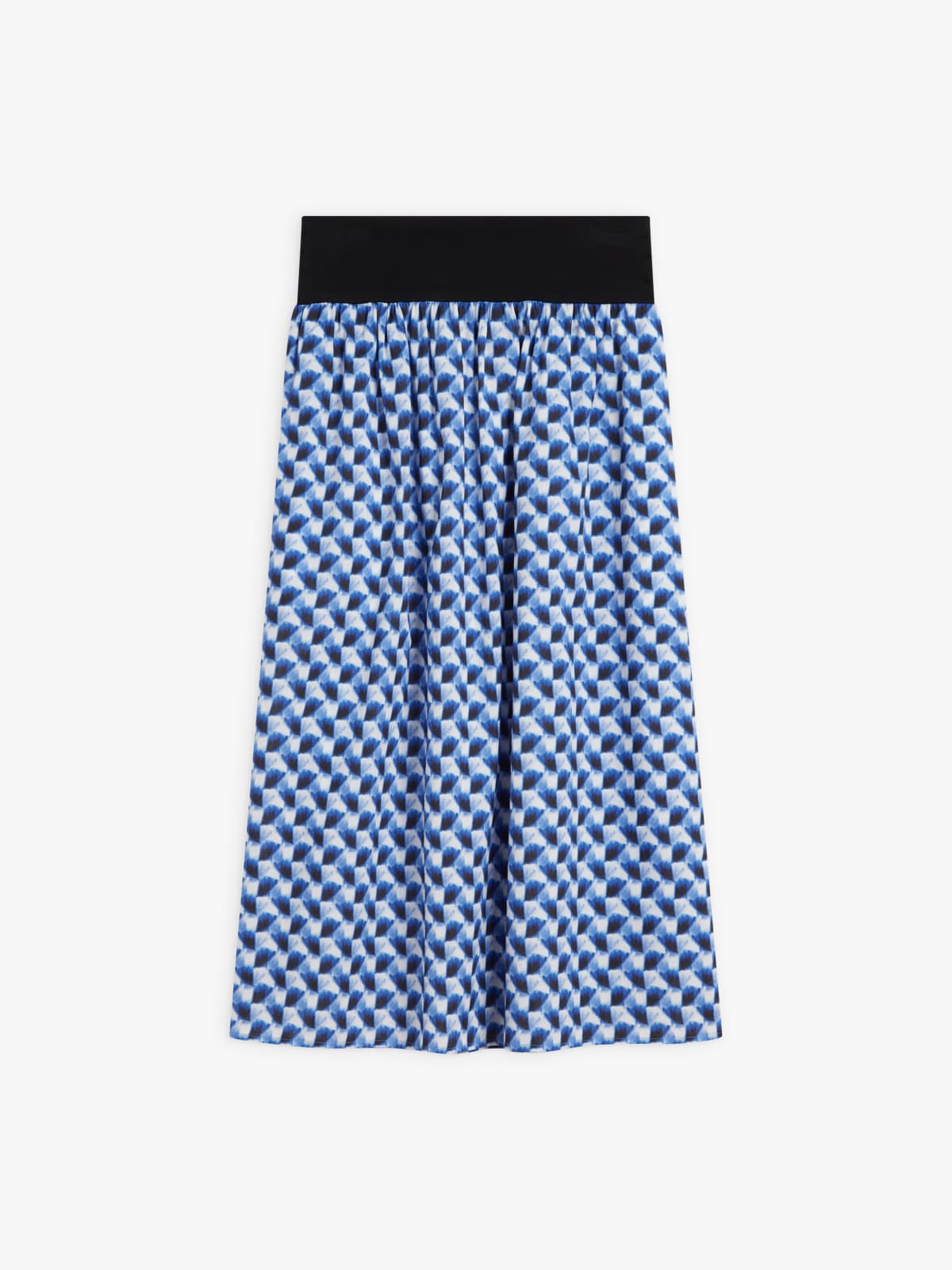 blue cotton long skirt with geometric print