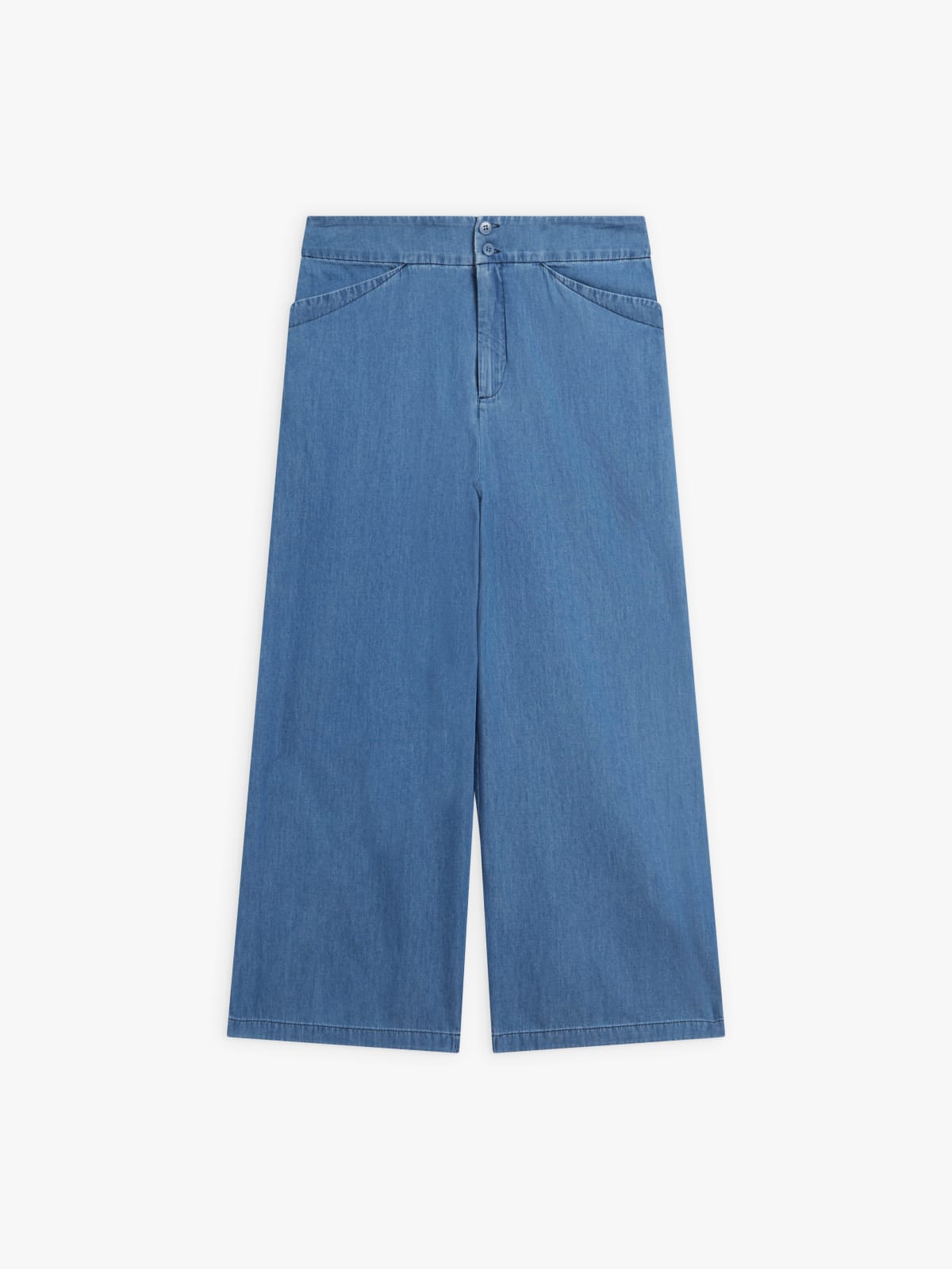 blue cotton high-waisted cropped pants