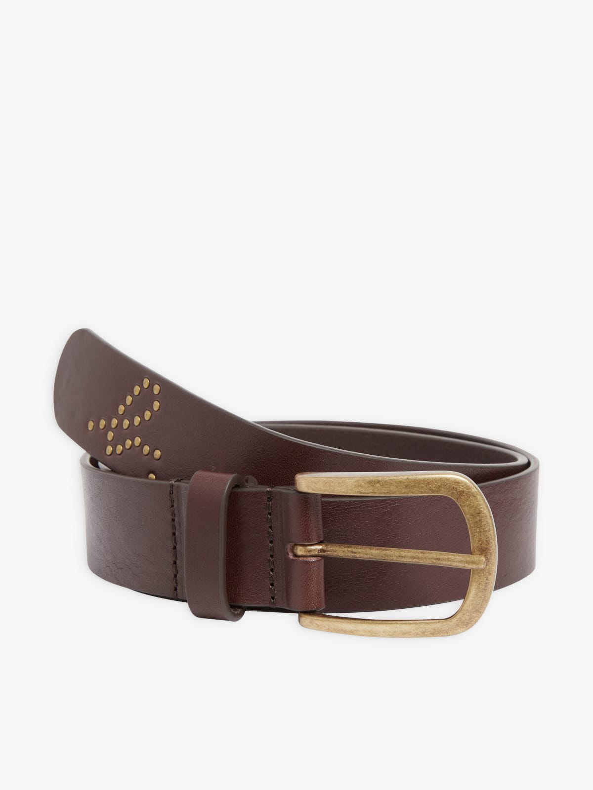 brown leather B belt