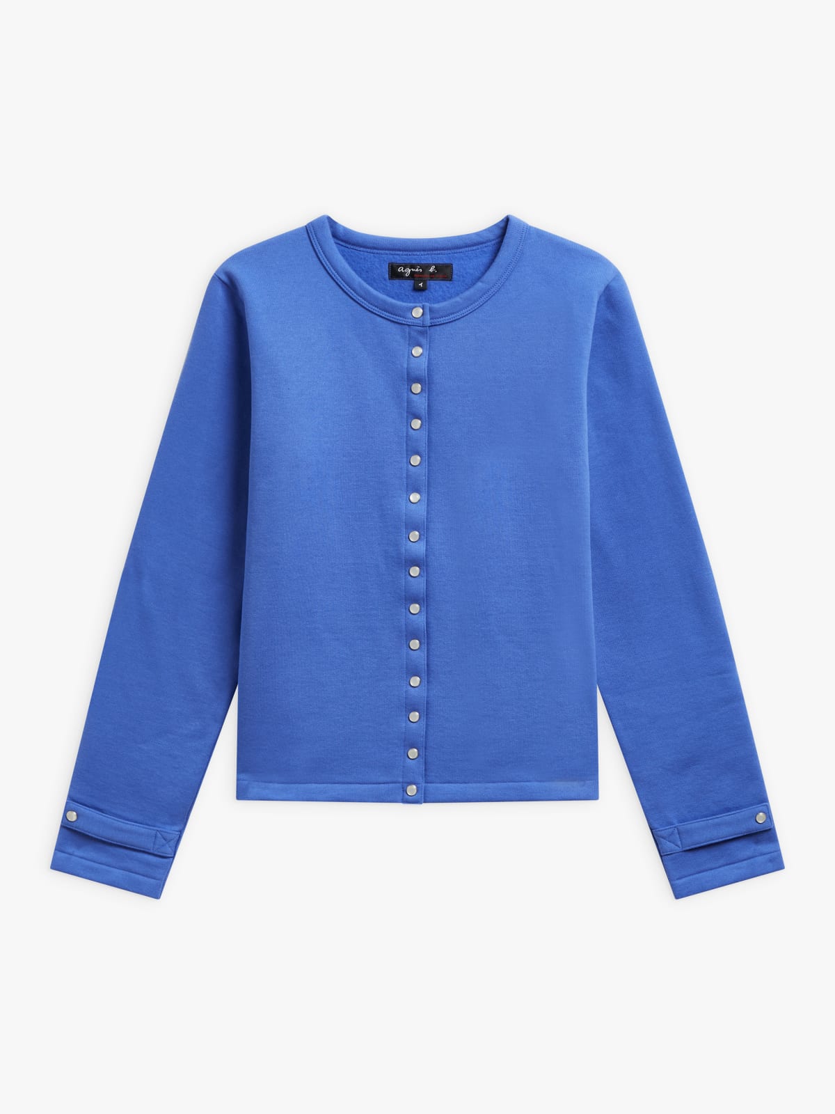 blue cotton fleece Rosana snap cardigan