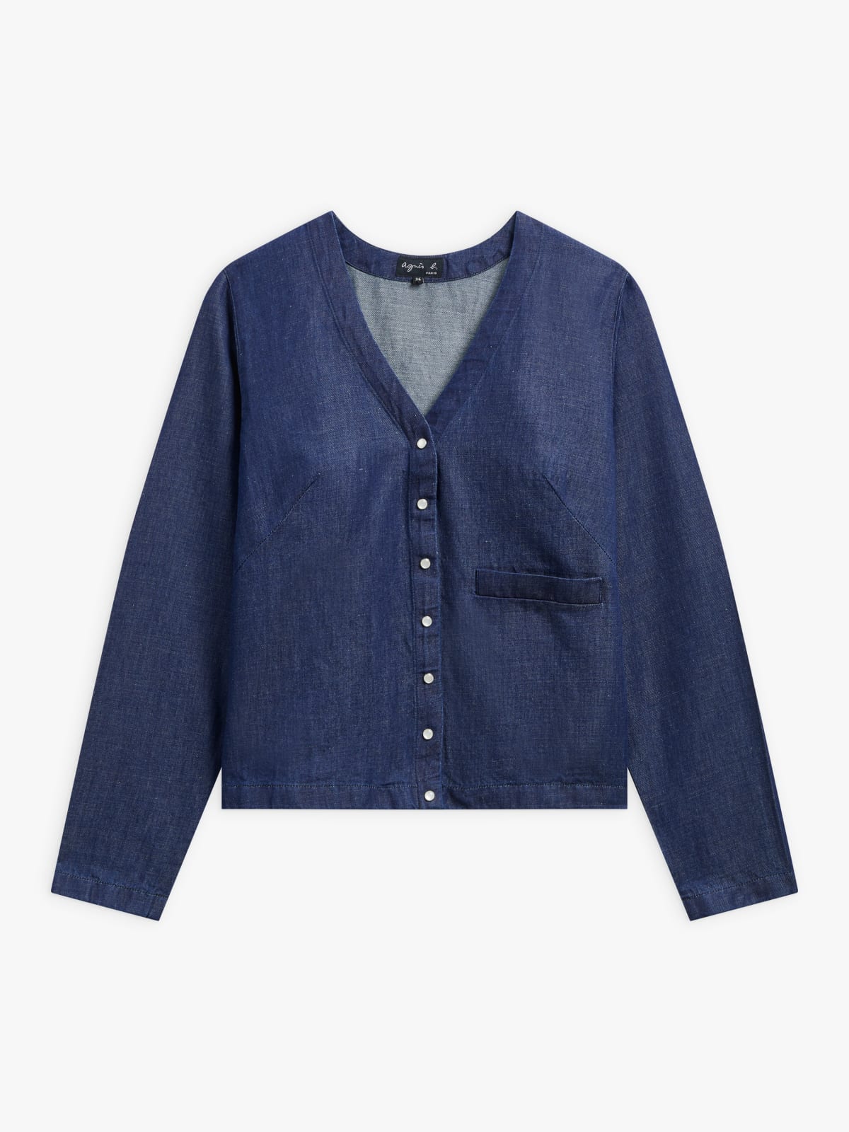 blue cotton and linen pearly snap buttons Phone cardigan