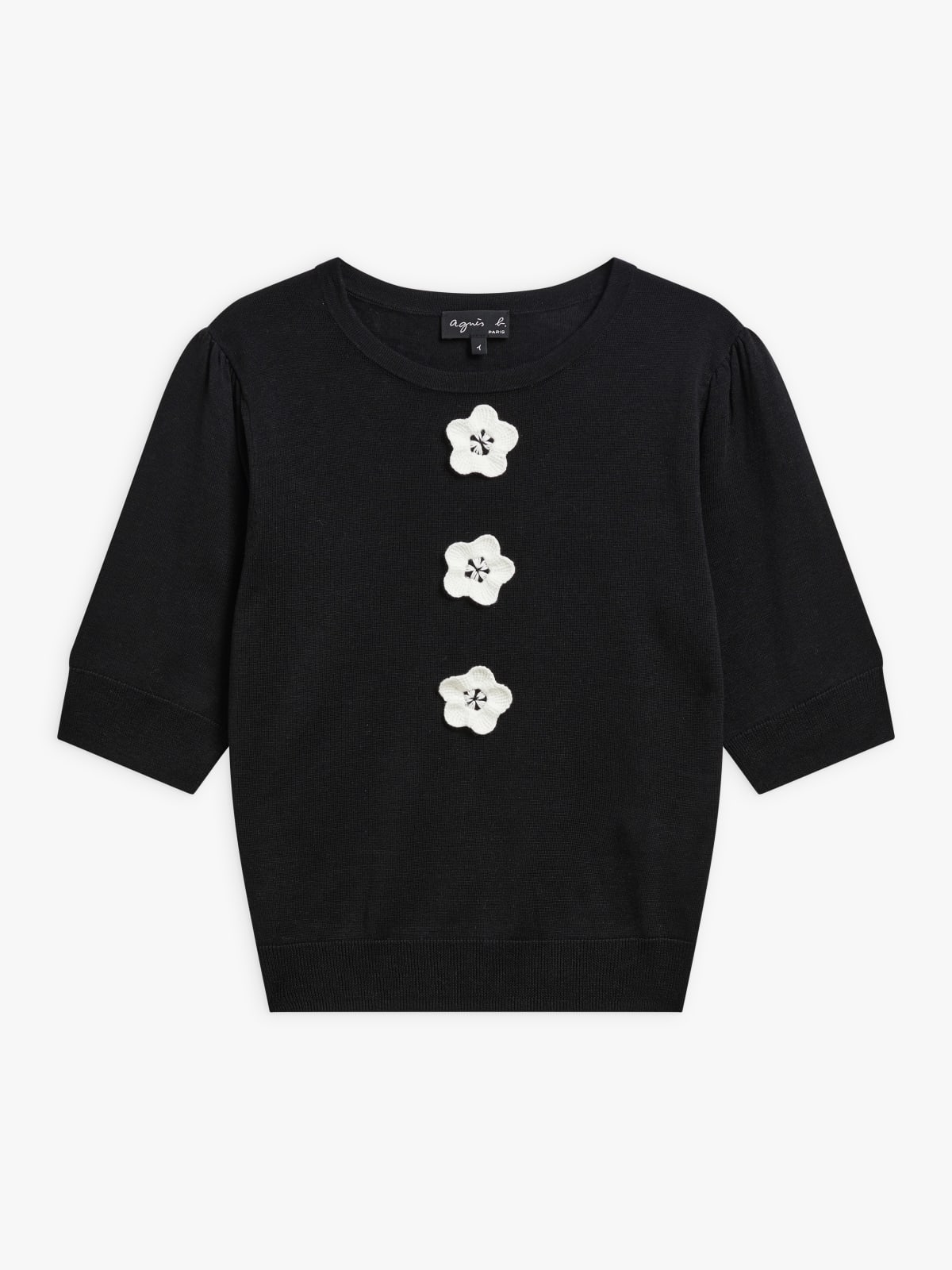 black silk with 3 crocheted flowers Fleur jumper