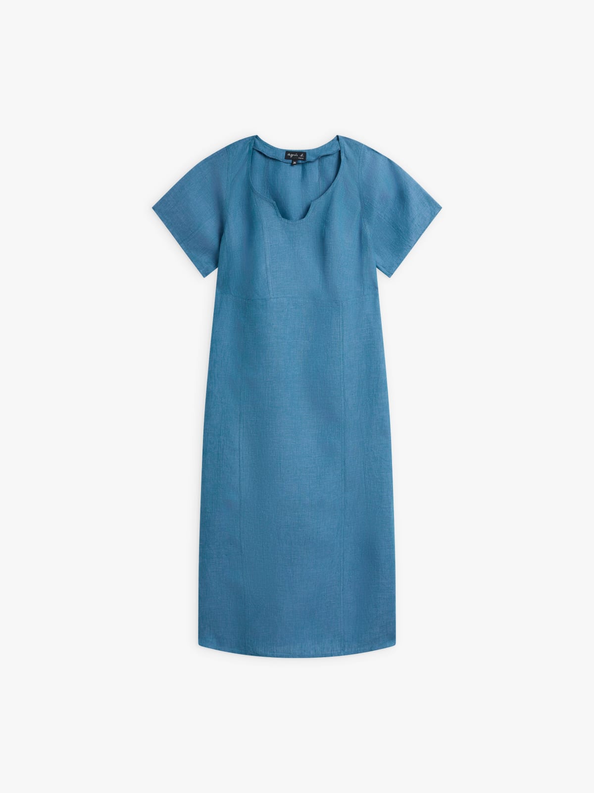 blue linen elbow-length sleeves dress