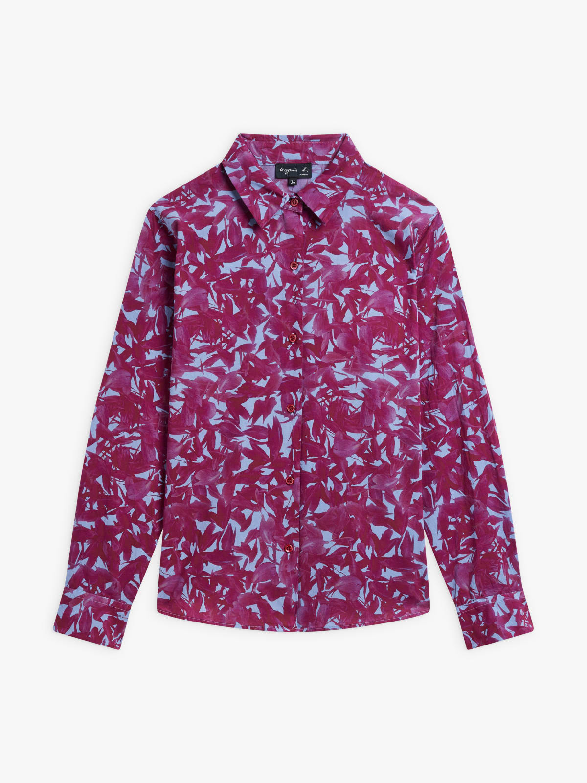 purple and blue cotton peony petal print Jasmine shirt