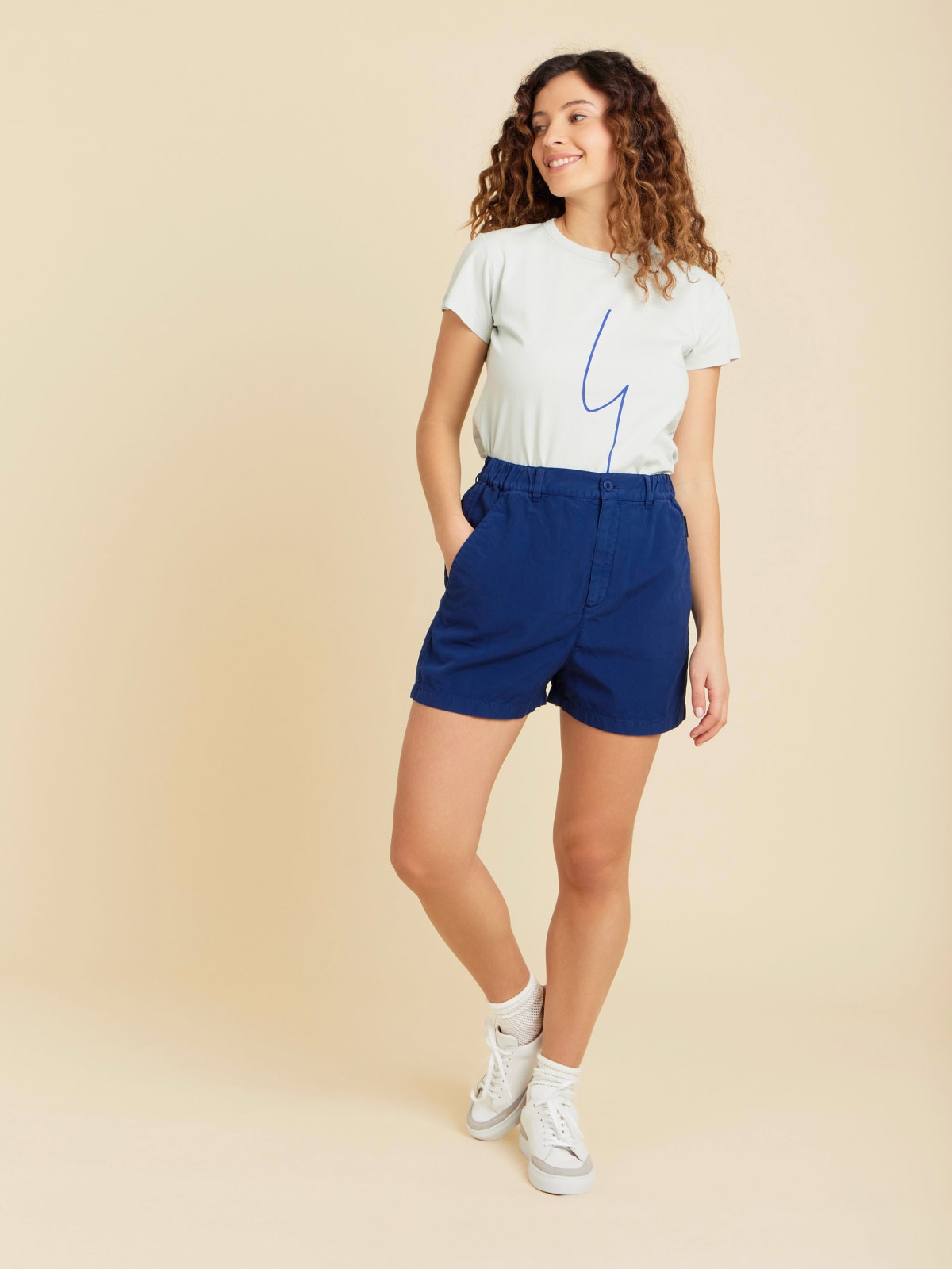 blue cotton straight shorts