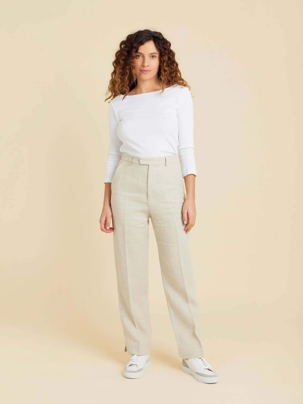 beige natural linen straight Améline trousers