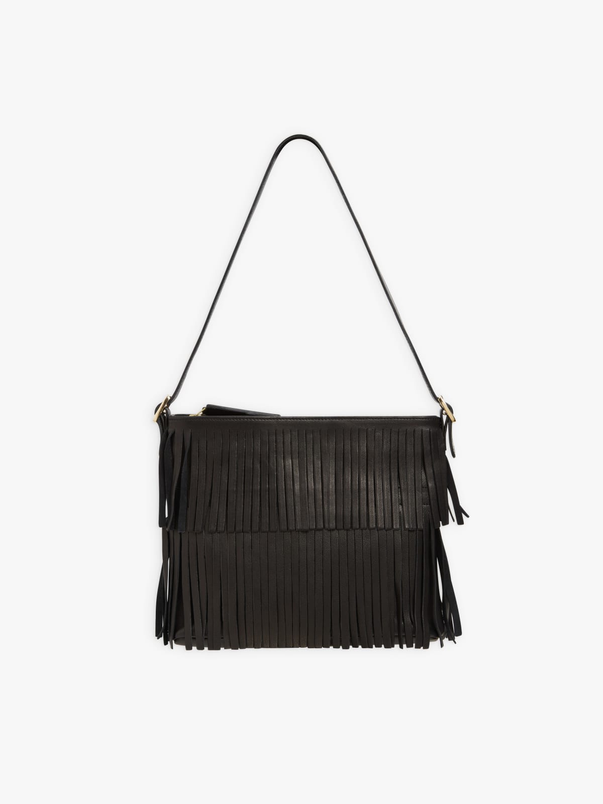 black leather Franges shopper