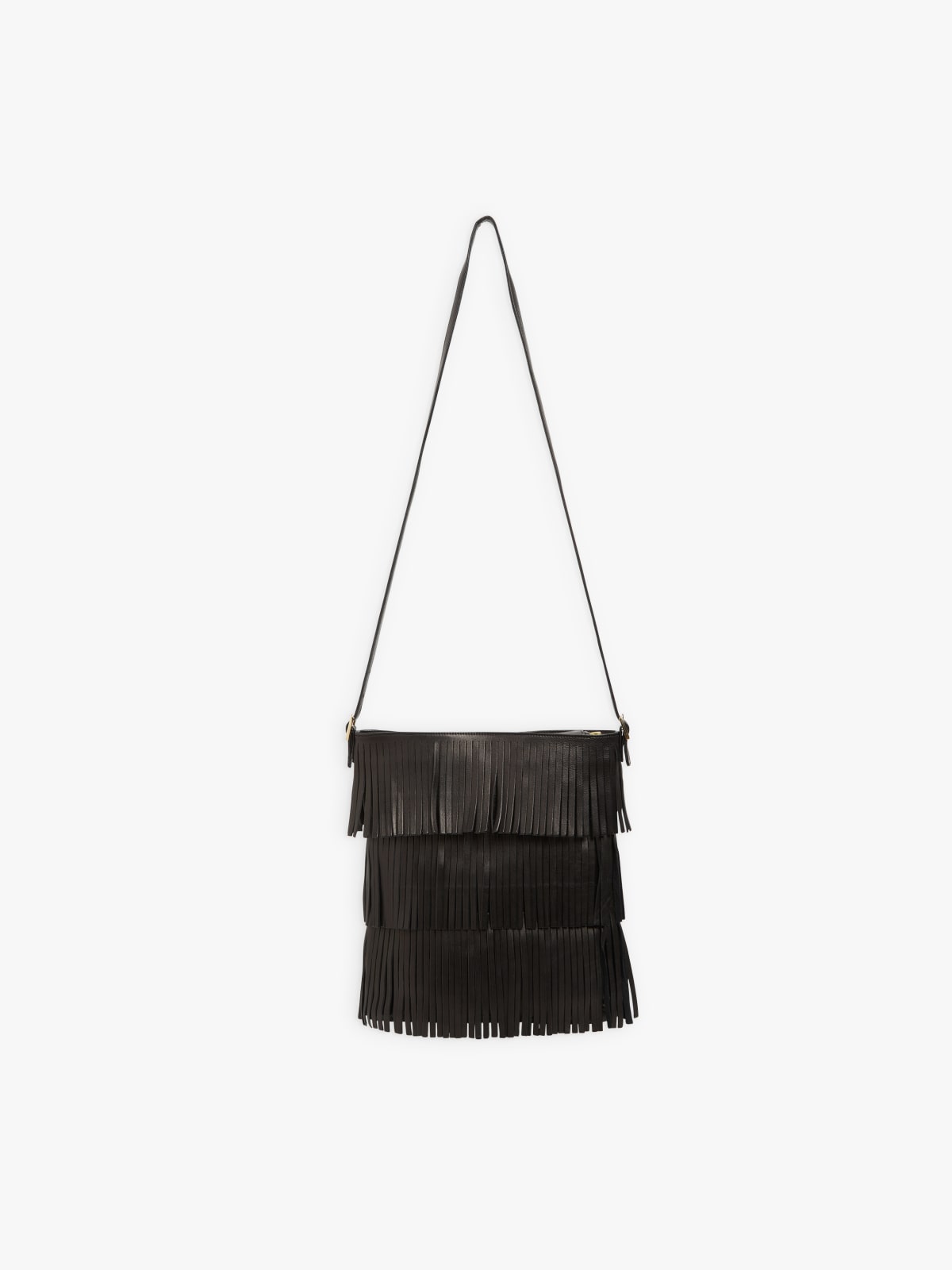 black leather Franges shopper