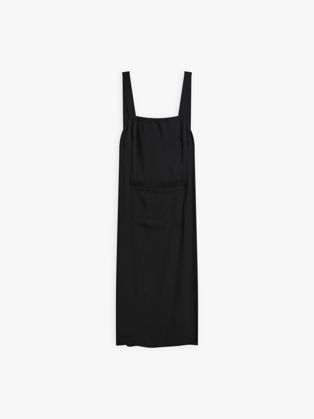 black polyester crêpe long apron dress