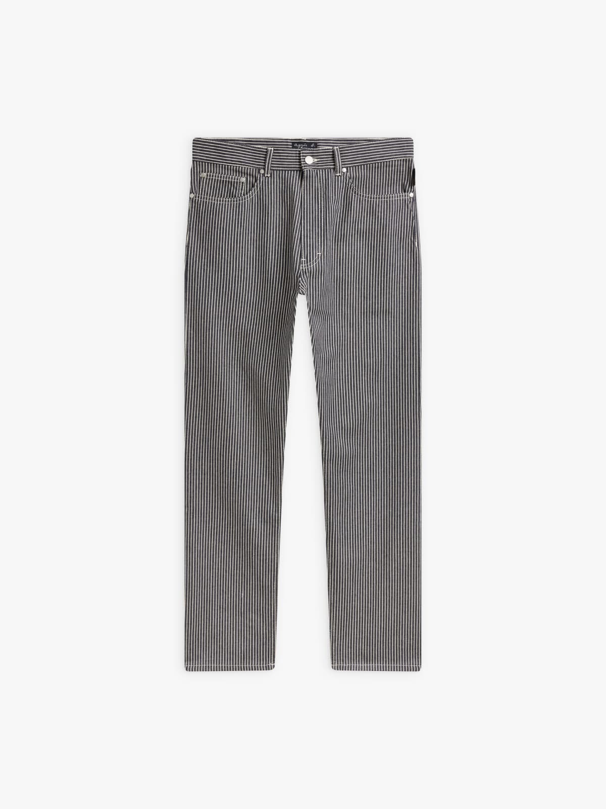 blue cotton and linen slim #1 trousers