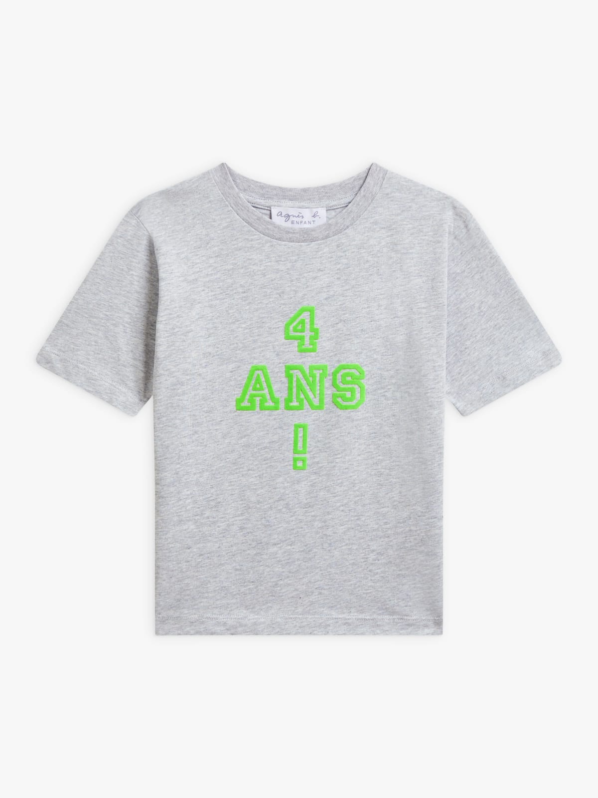 white cotton jersey flecked "Anniversaire" (Birthday) screen-printed t-shirt