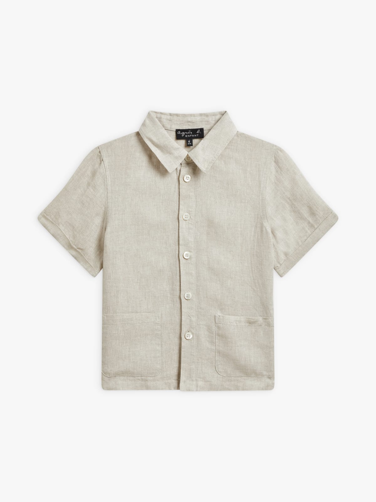 beige linen short-sleeve shirt