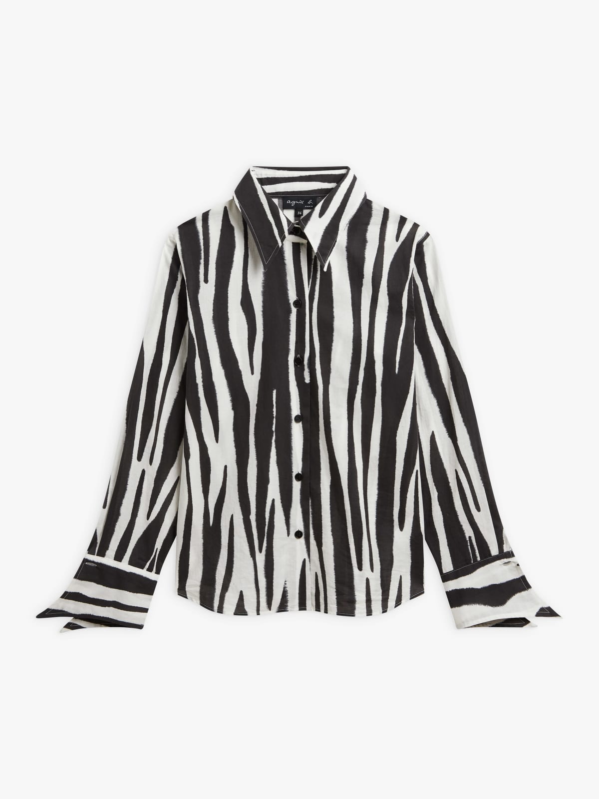 black cotton voile zebra-striped printed shirt