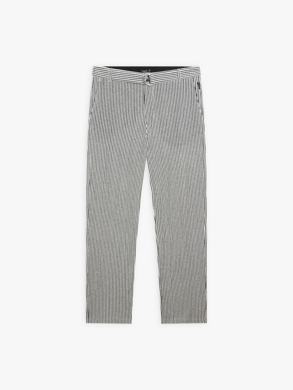 black linen vertical striped trousers