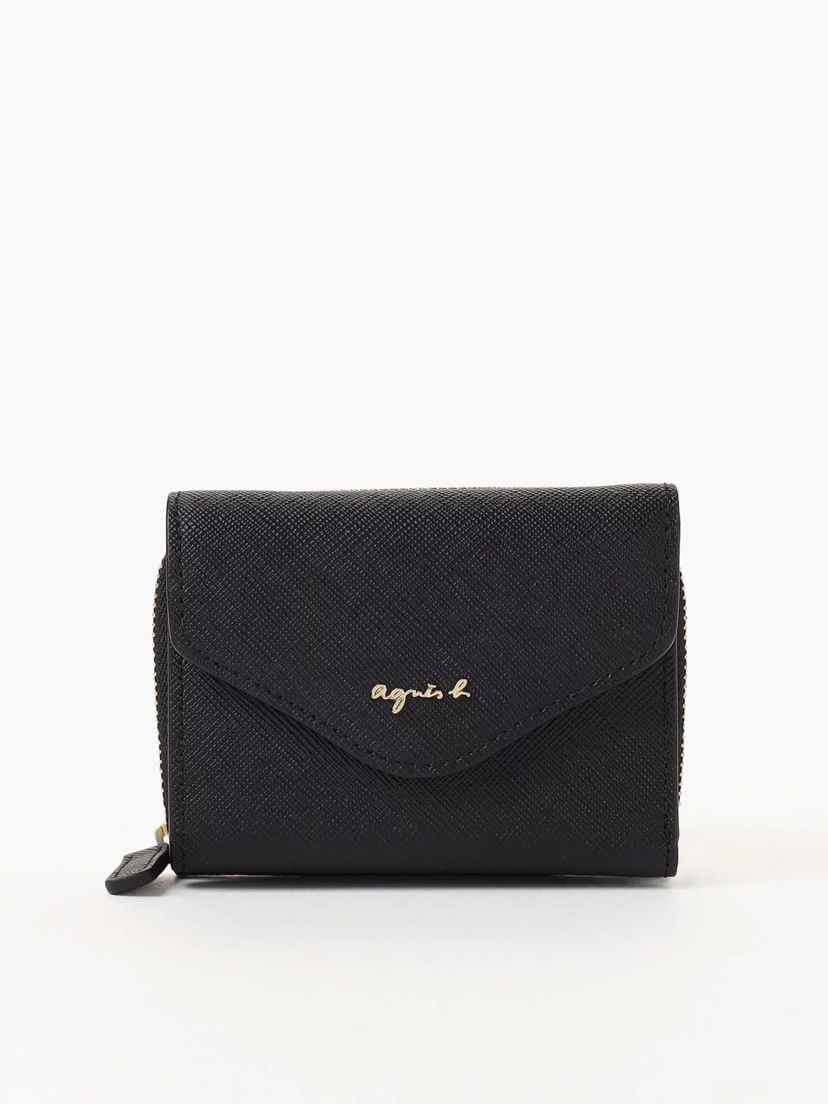 black leather "agnès b." logo flap wallet