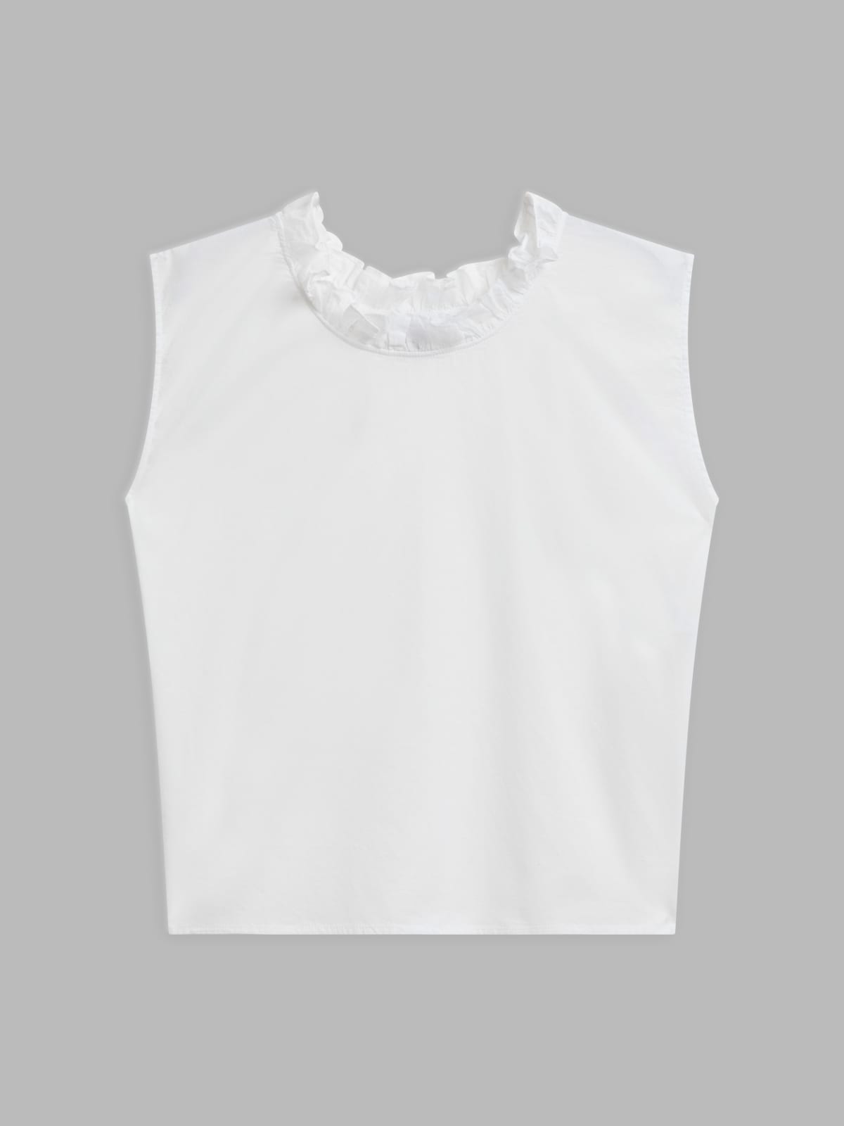 white cotton ruffled neck top