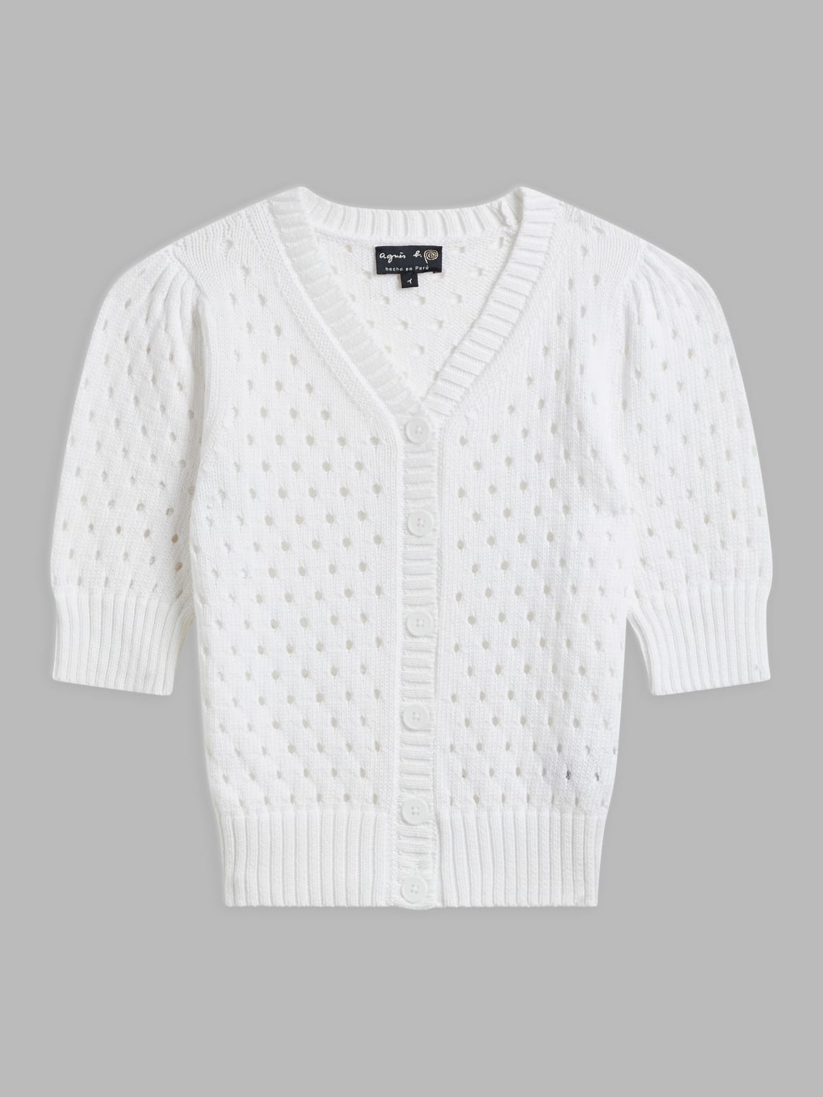 white cotton elbow-length sleeves cardigan