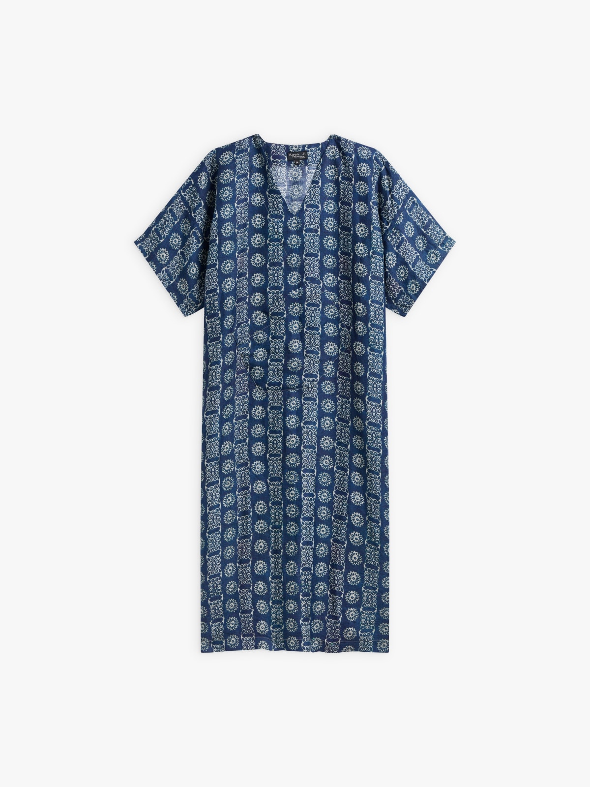 blue kaftan in floral print linen