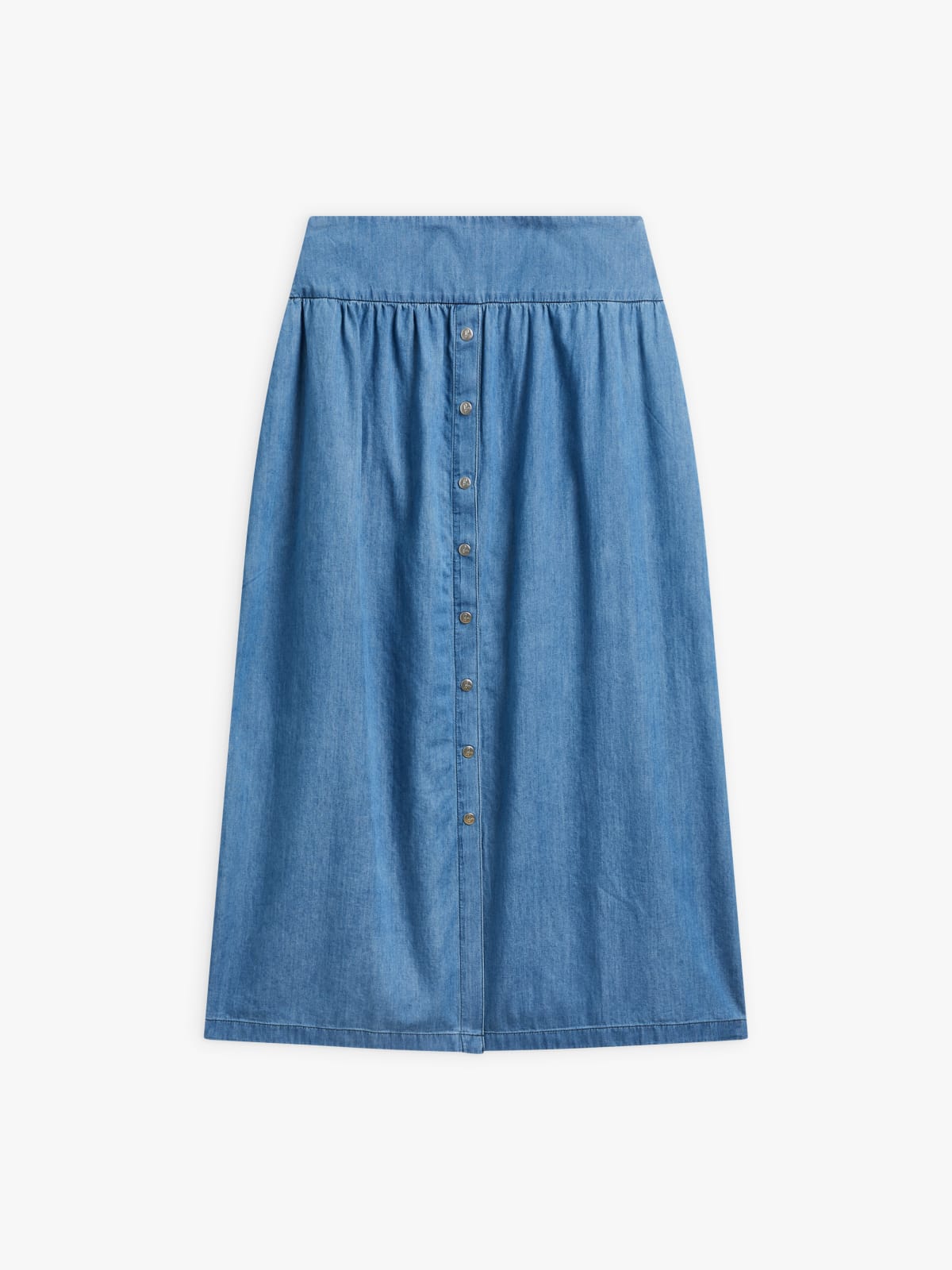 blue cotton long snap button skirt