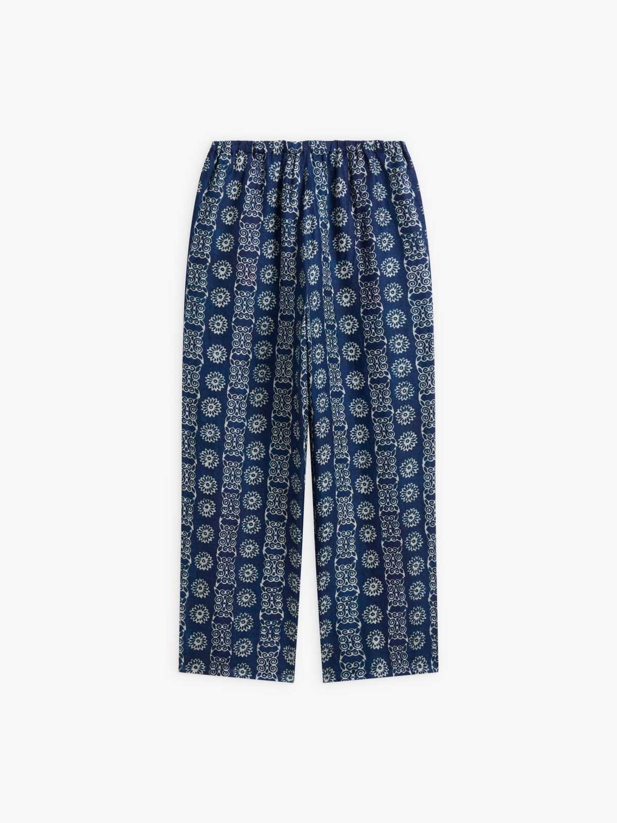 blue linen floral print Vietnam pants