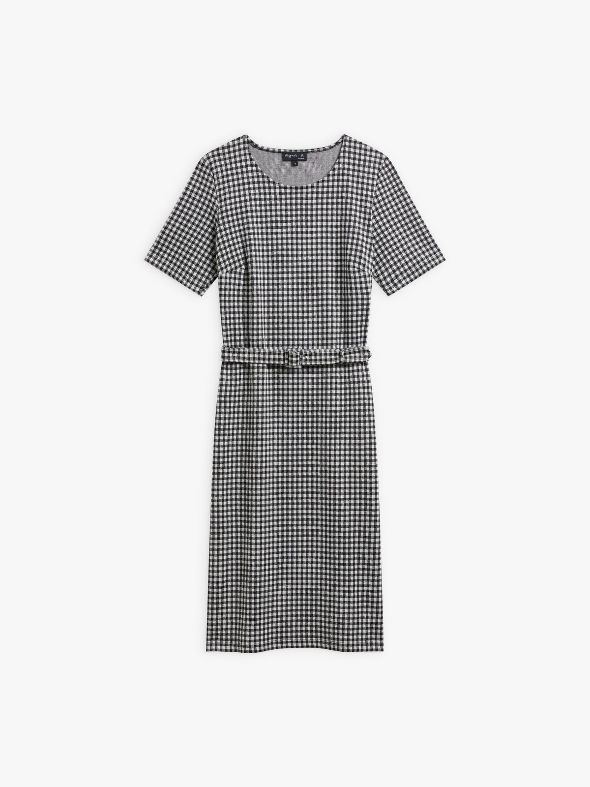 black jacquard gingham belt dress