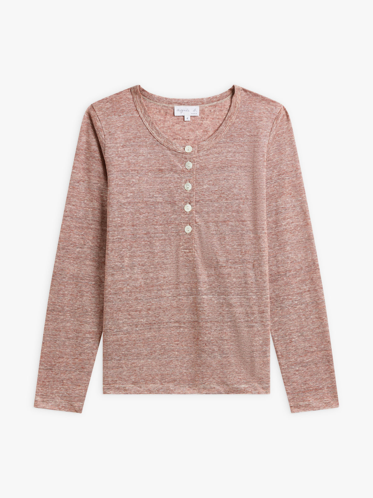 brown linen striped henley neck Agnès t-shirt