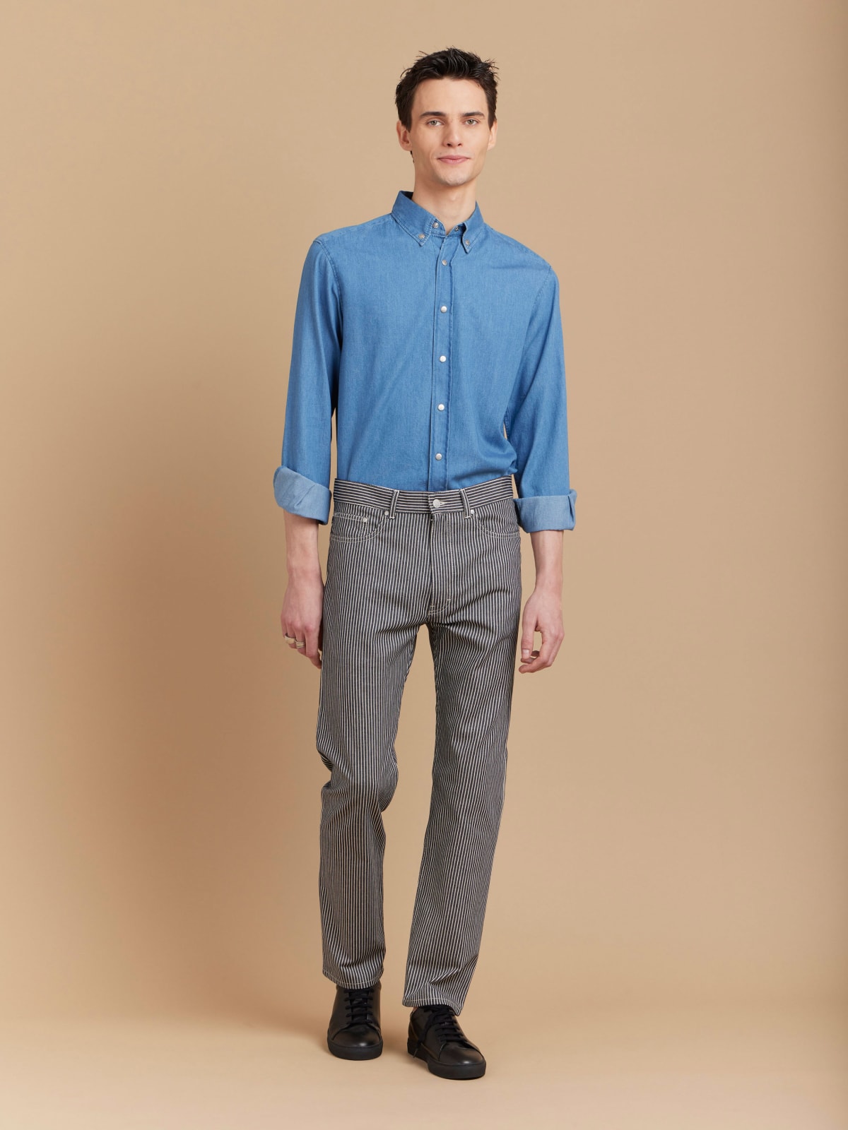 blue cotton and linen slim #1 trousers