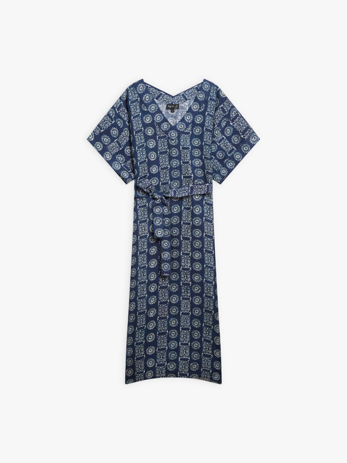 blue linen voile printed dress