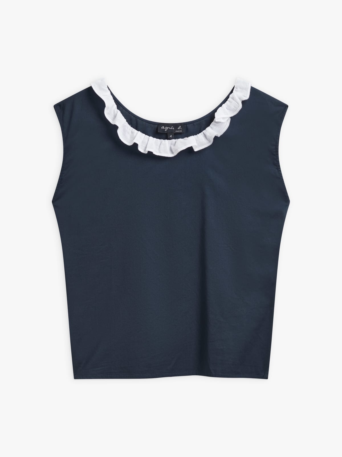 blue cotton ruffled neck top