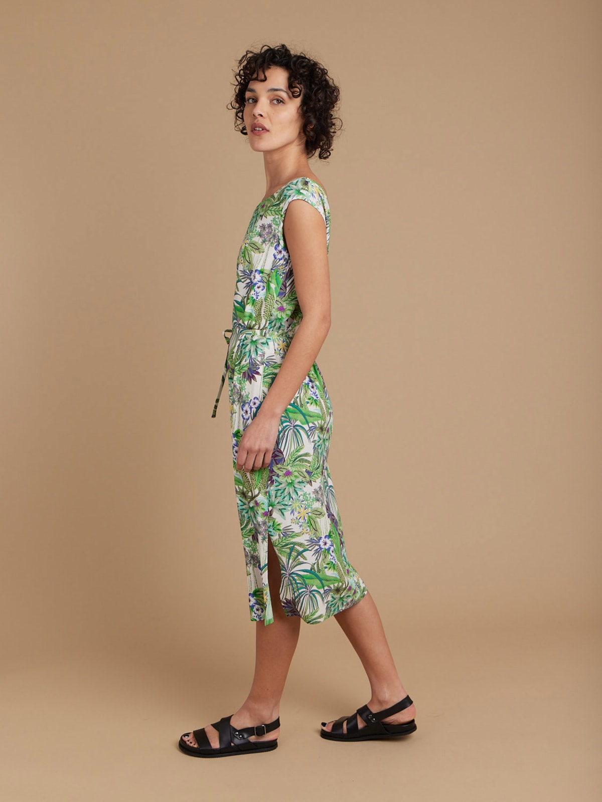 green viscose floral print Astrid dress