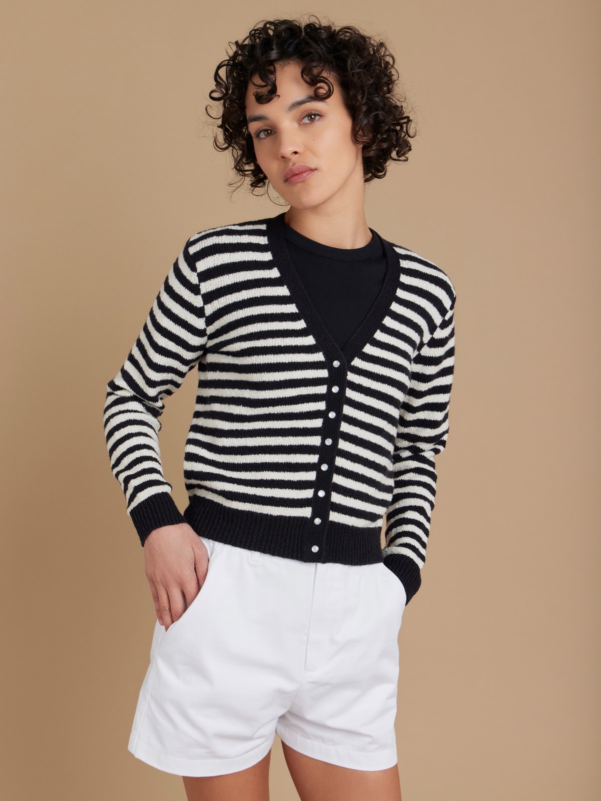 black cotton striped Diana cardigan