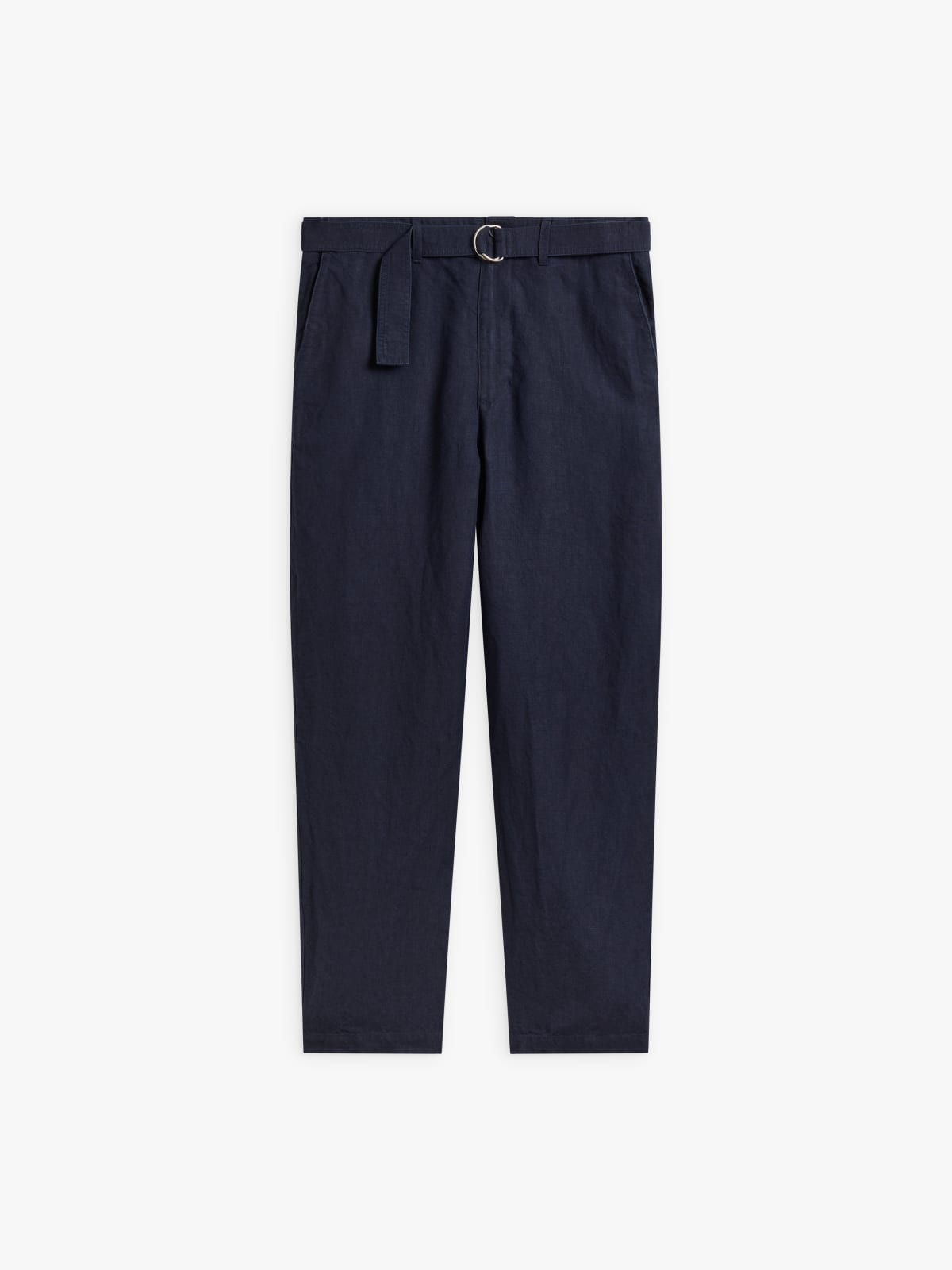 blue natural linen straight trousers