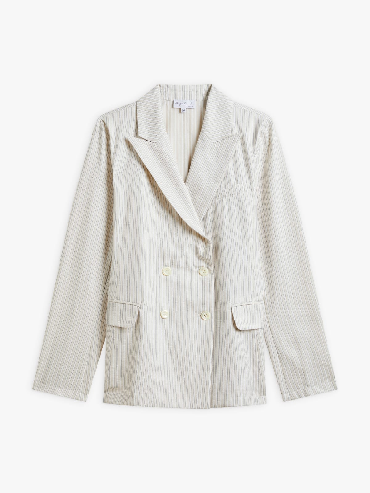 beige woven cotton striped double-breasted jacket