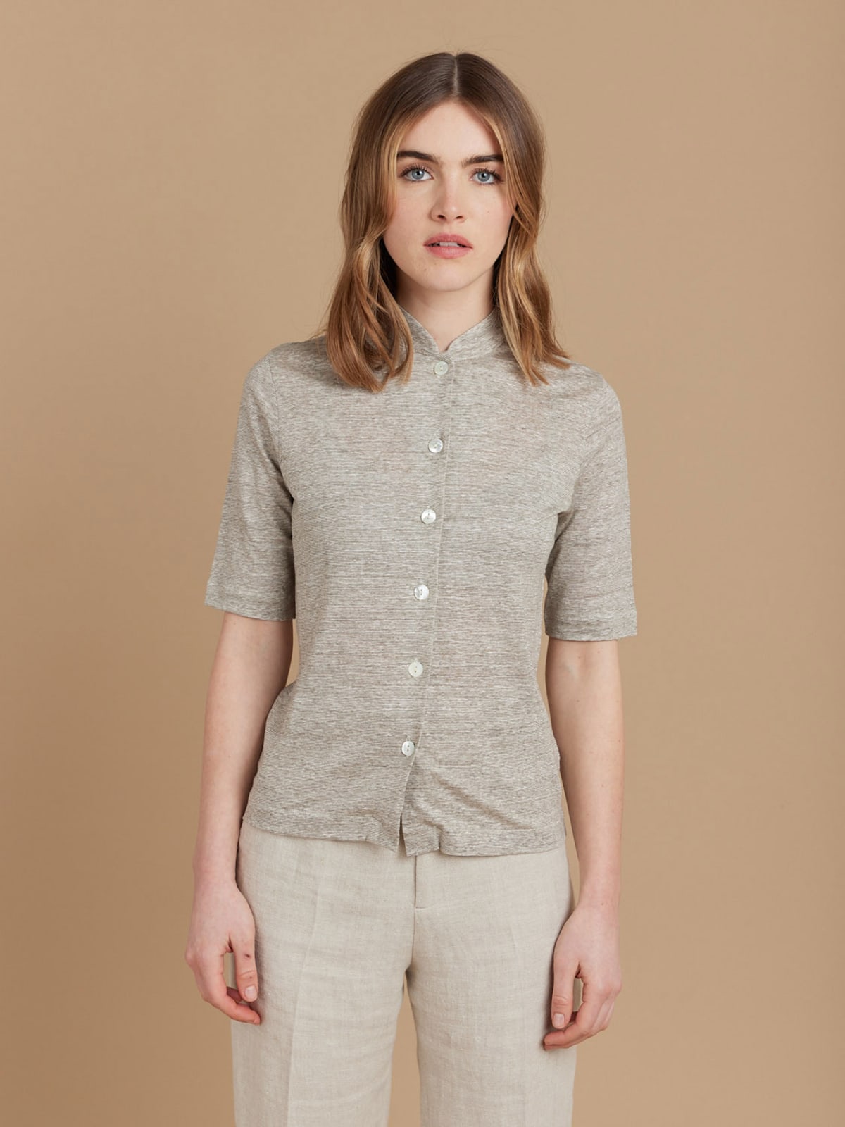 beige linen Violaine striped shirt