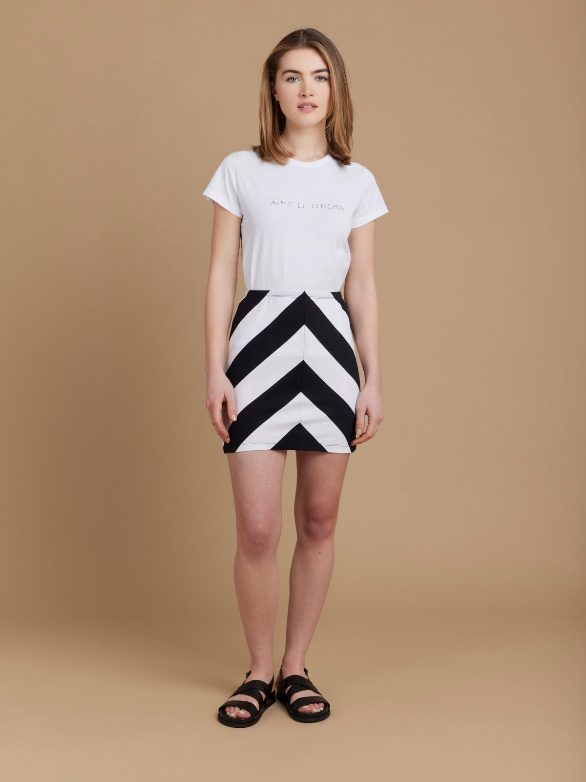 black and white striped graphique mini skirt