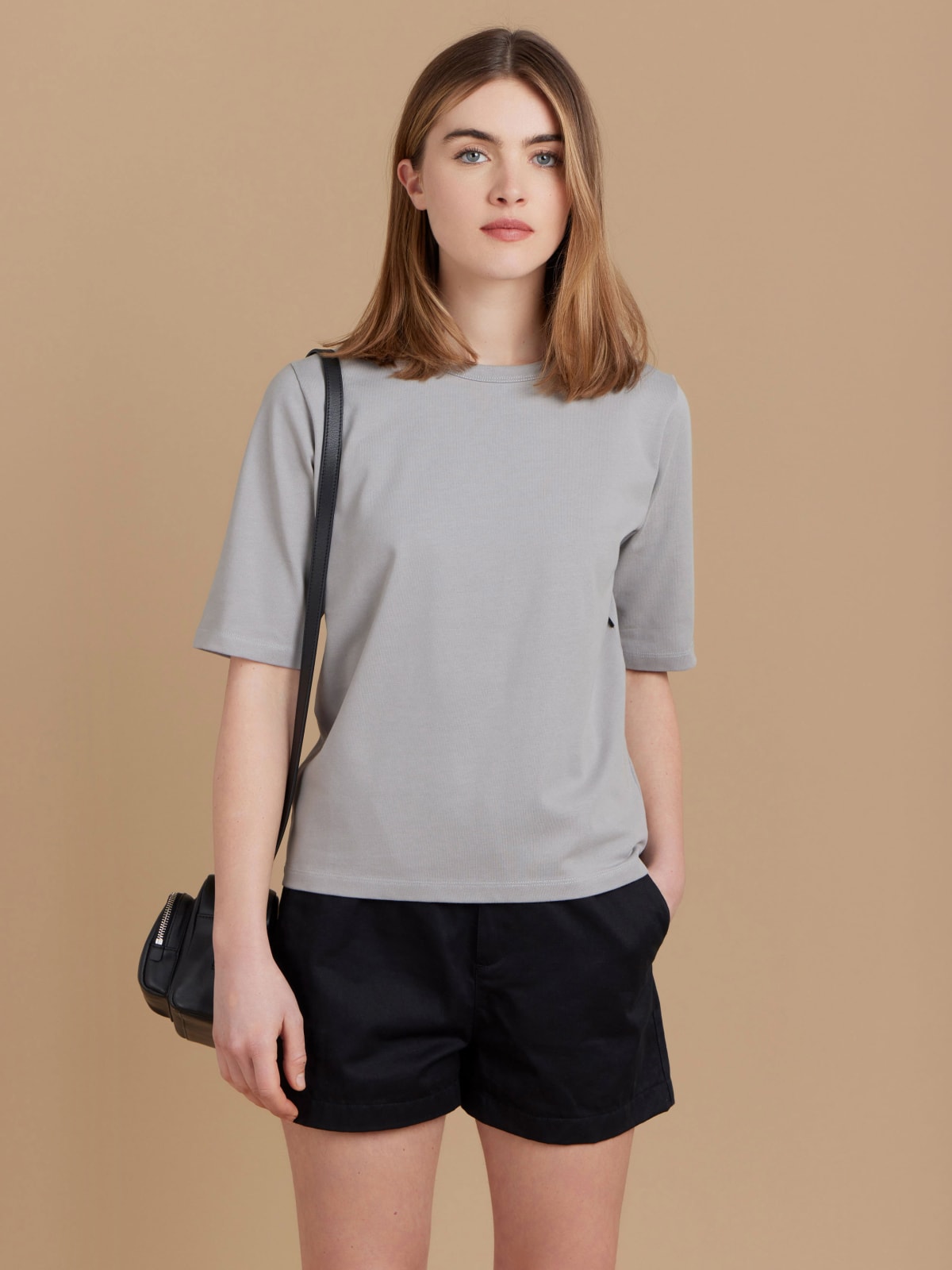 grey cotton elbow-length Brando t-shirt