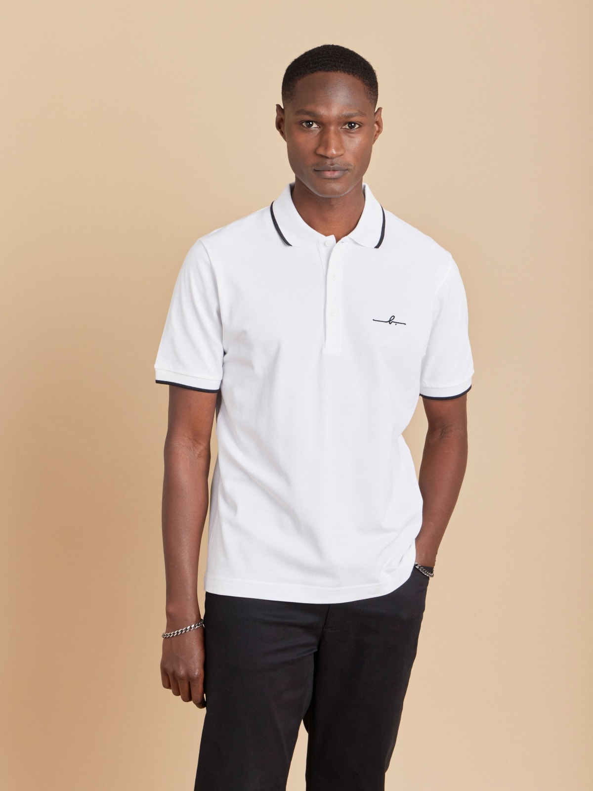 white Brazilia organic cotton piqué polo shirt