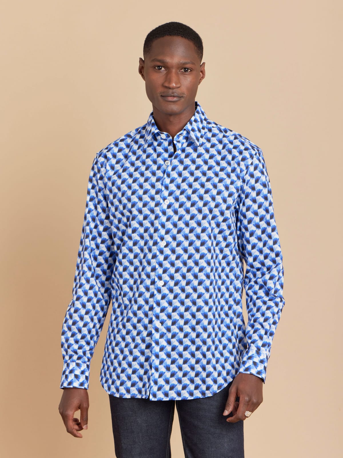 blue cotton geometric print Andy shirt