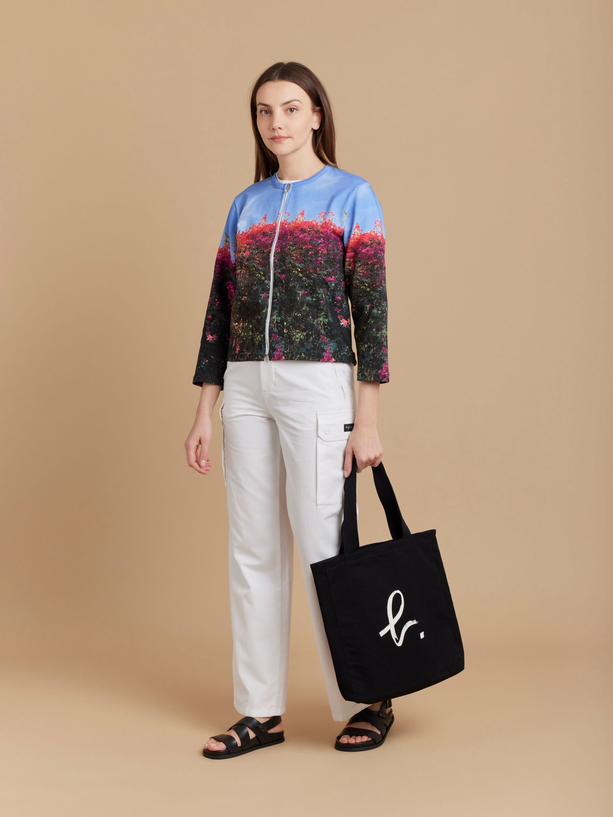 cotton jersey digital "le bougainvillier" cardigan